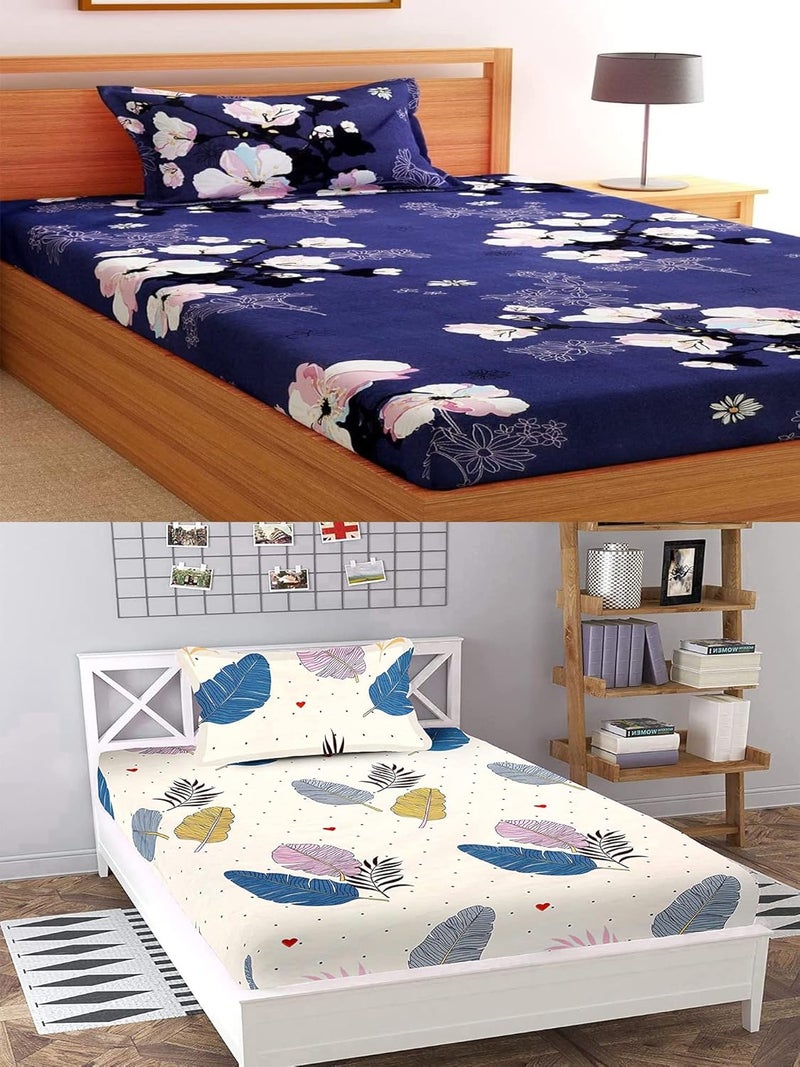 STARNSTYLE ستارنستايل 144 TC شراشف قطن جلاسي مفردة مع أغطية وسائد - مجموعة من 2 - Image 1